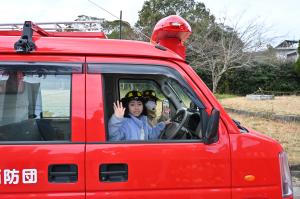 消防車両と記念撮影